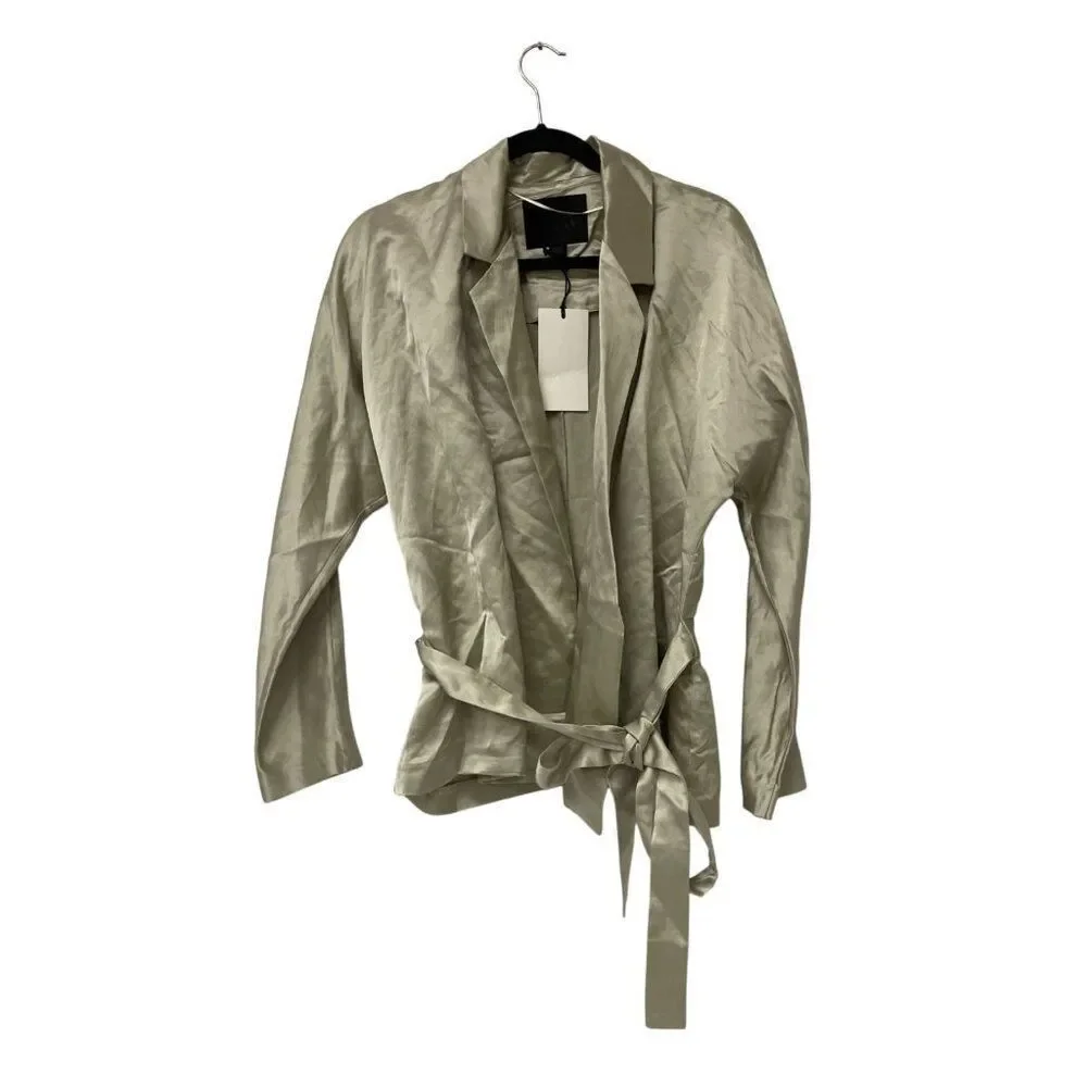 Zara Womens Satin Effect Blazer Jacket Belted XS Stone Limited Ed 8404/676 NWT